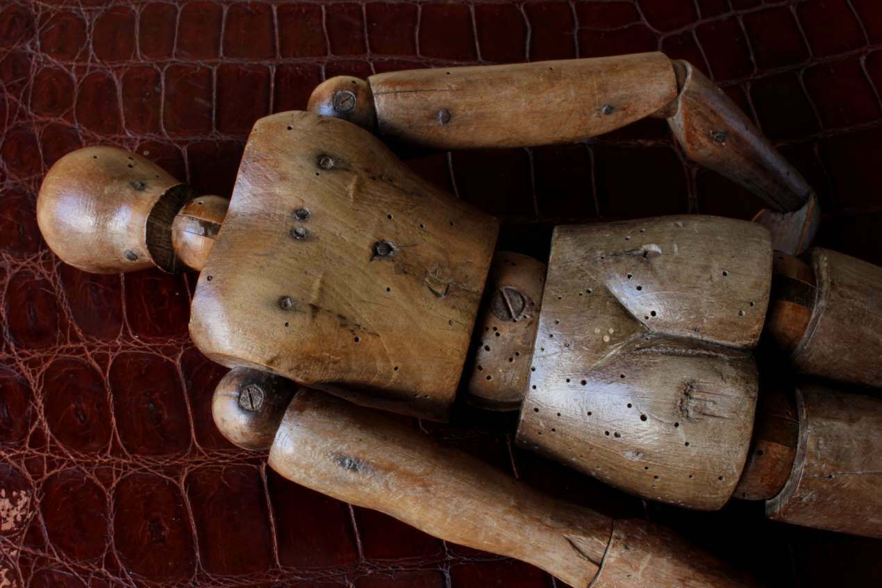Female Artist Lay Figure. Wood Articulated Mannequin Doll. 19th Century. photo vintage