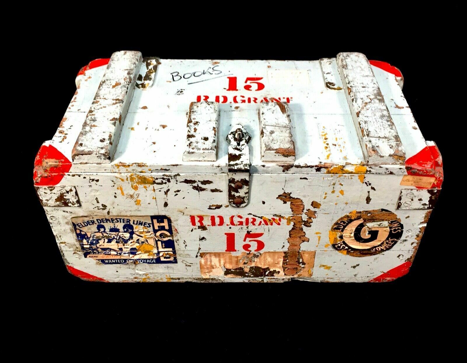 Antique Pair Of Large Wood Painted Military Ammunition Crates / Trunk / Boxes photo Home Decor