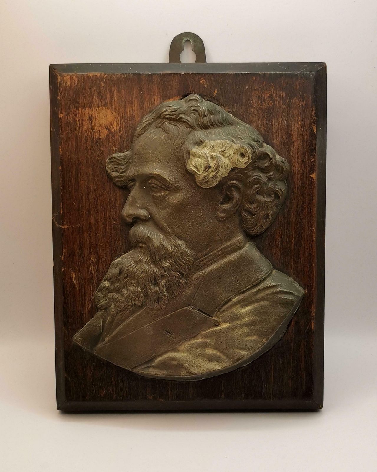 Antique Charles Dickens Plaque, Metal And Wood Sculpture photo furniture