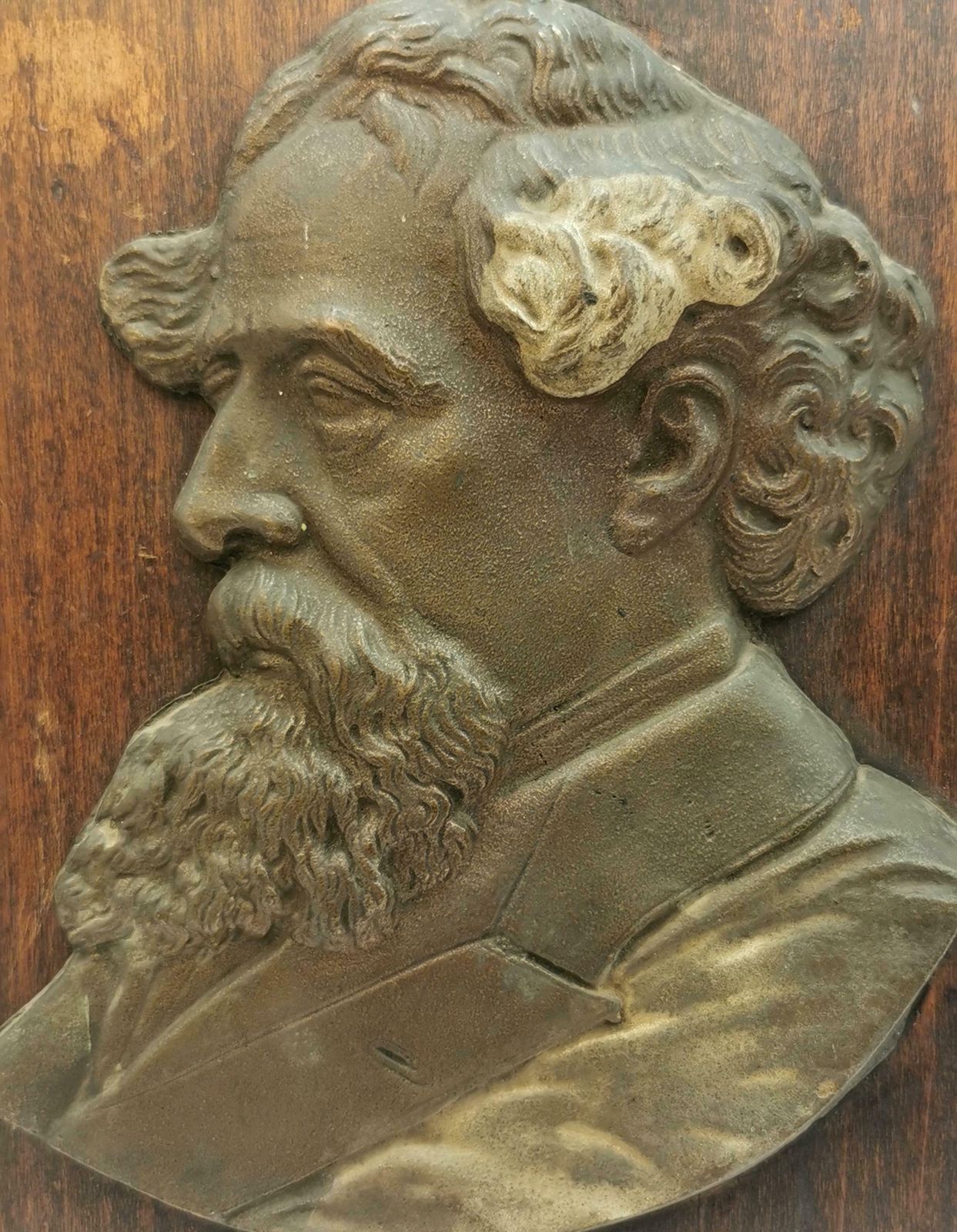 Antique Charles Dickens Plaque, Metal And Wood Sculpture photo Art