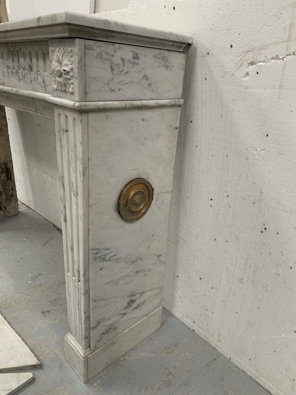 Home Fixtures Louis XVI Style Fireplace In White Veined Carrara Marble, 19th Century photo