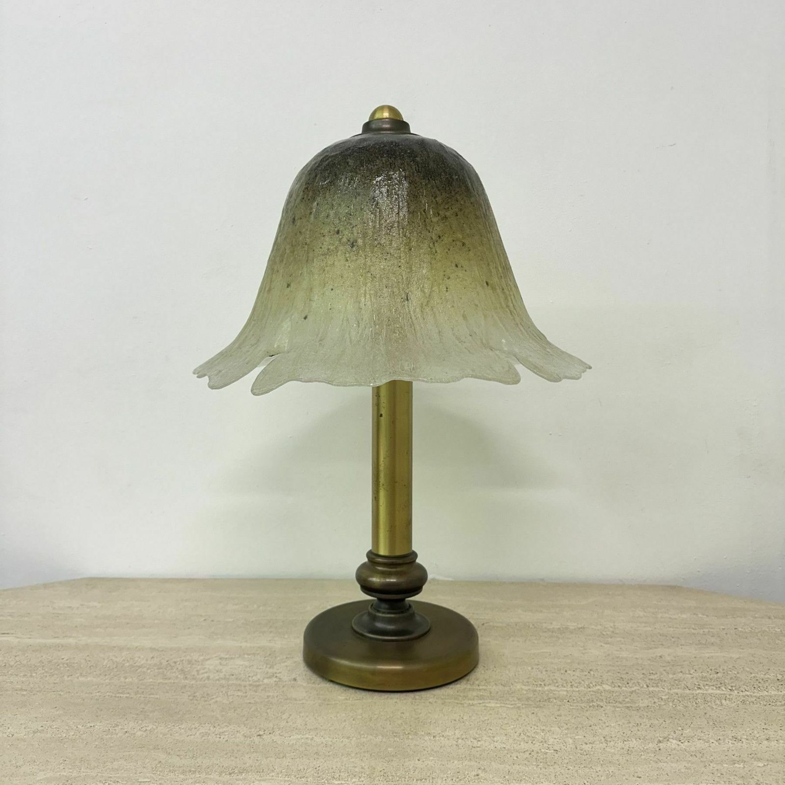 Peil & Putzler Glazen Tafellamp Met Messing Voet, Jaren 1970