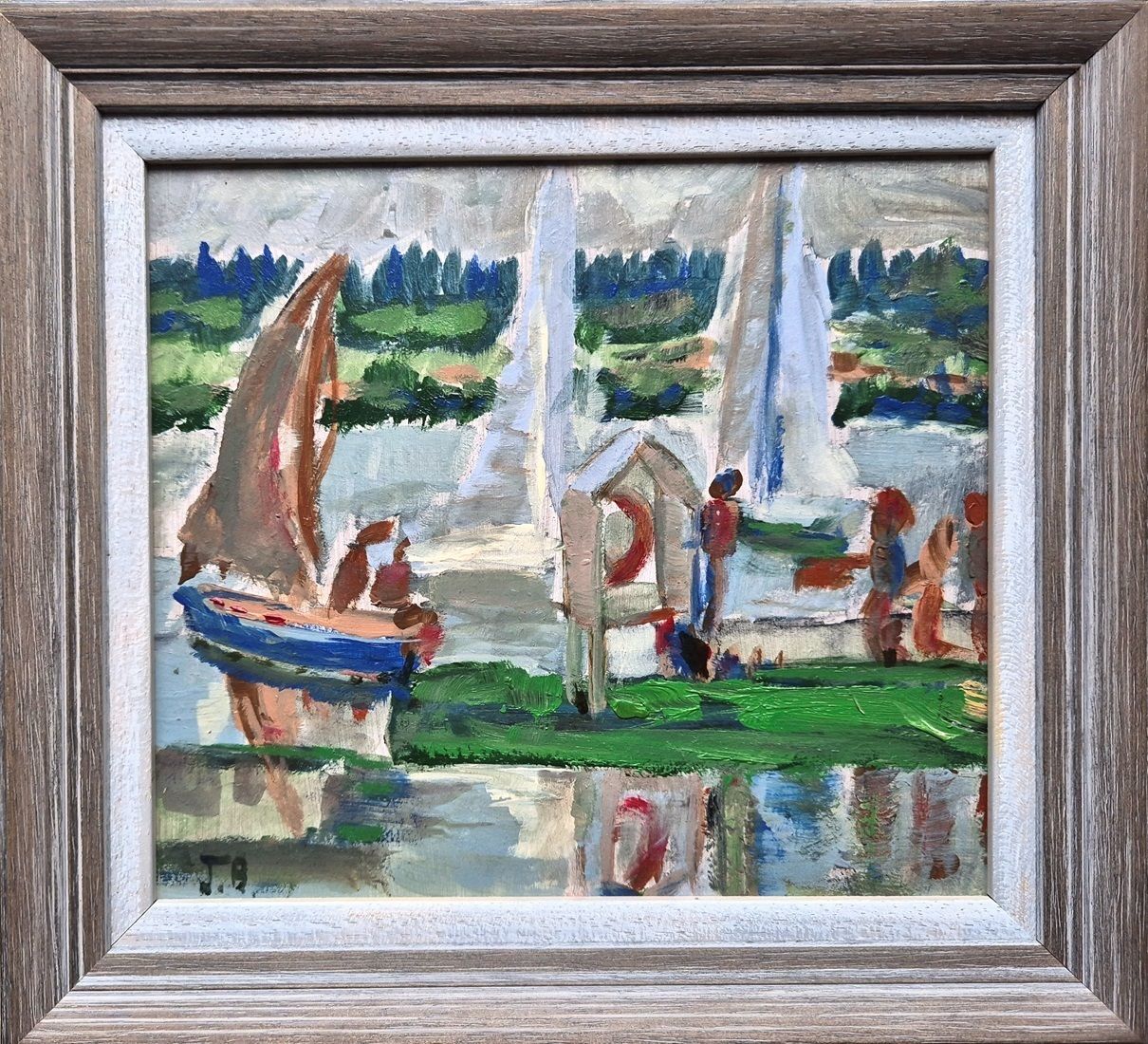 Jean Barham   Sailing On The River Thames (Framed Oil Painting) Modern British Art photo for sale