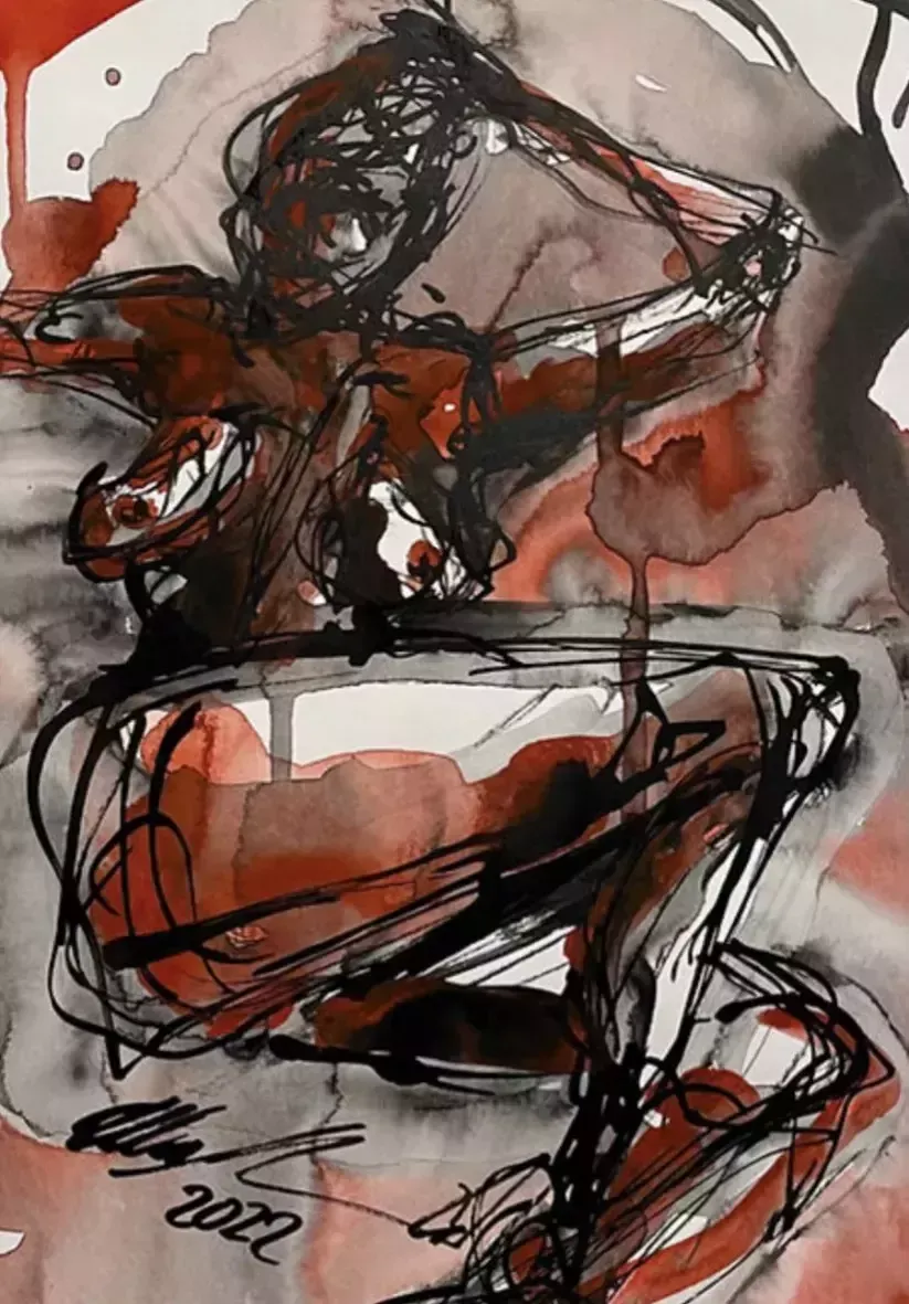 Ulla Martinmaki Nude Painting Mixed Media 21st Century Finland photo furniture