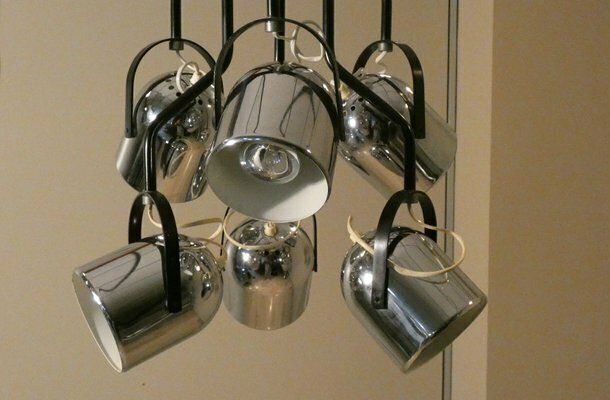6 Spotlight Steel And Enamel Ceiling Lamp Attributed To Goffredo Reggiani, Italy, 1960s photo 1350.0