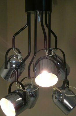6 Spotlight Steel And Enamel Ceiling Lamp Attributed To Goffredo Reggiani, Italy, 1960s photo vintage