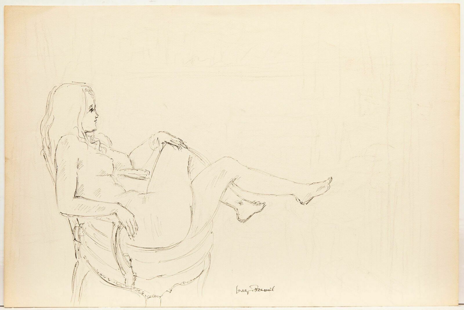 Georges Pacouil (1903 1996) Pen And Ink Drawing, Nude In Armchair 85 photo furniture