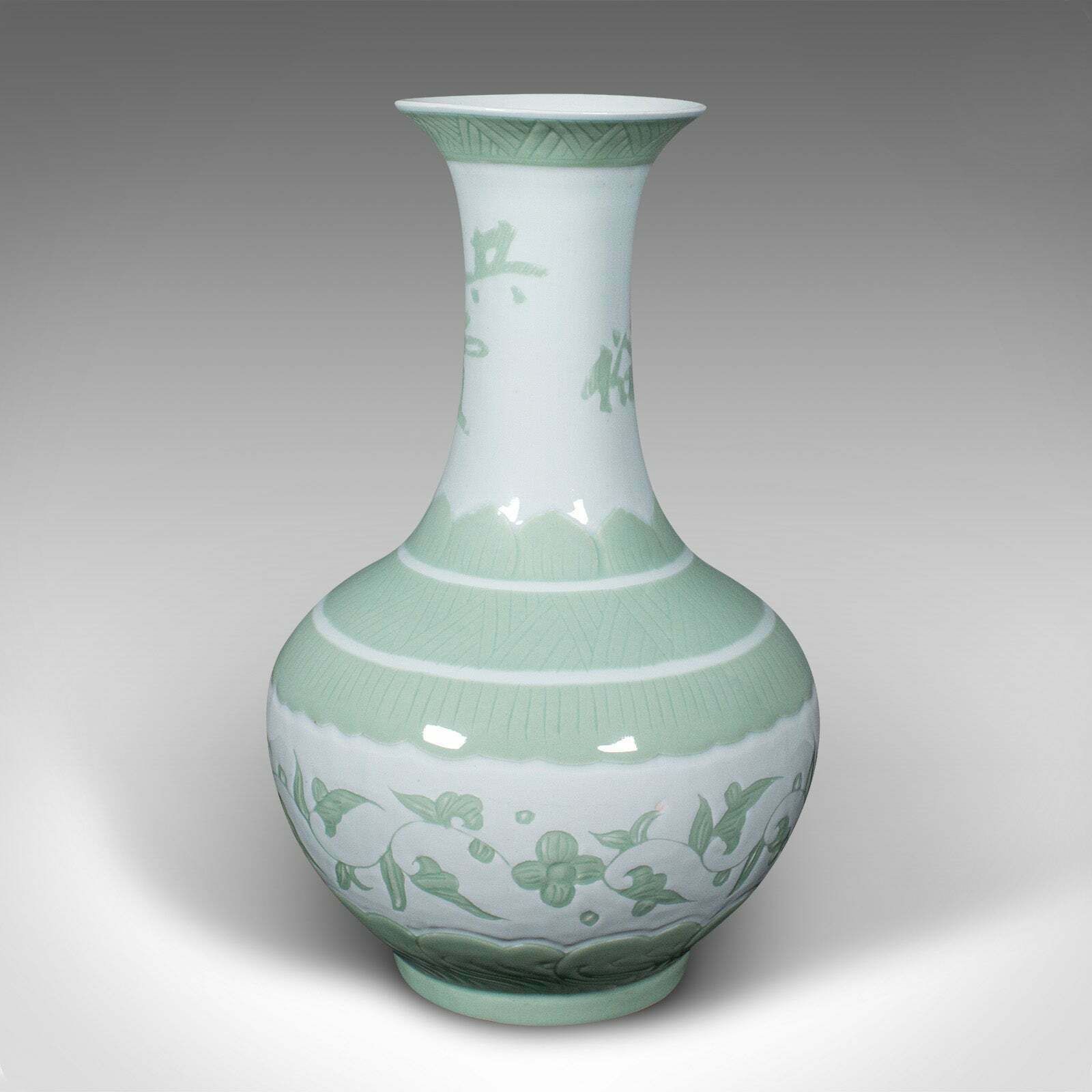 Large Antique Flower Vase, Chinese, Celadon, Ceramic, Baluster Urn, Victorian photo for sale