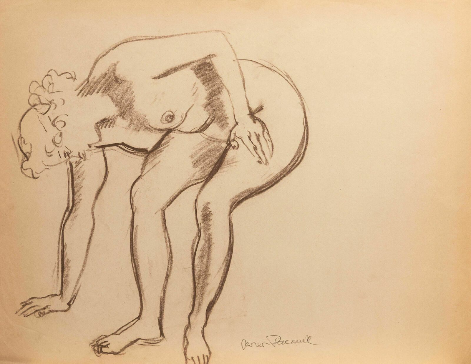 Georges Pacouil (1903 1996) Mid 20th Century Pastel, Crouching Nude