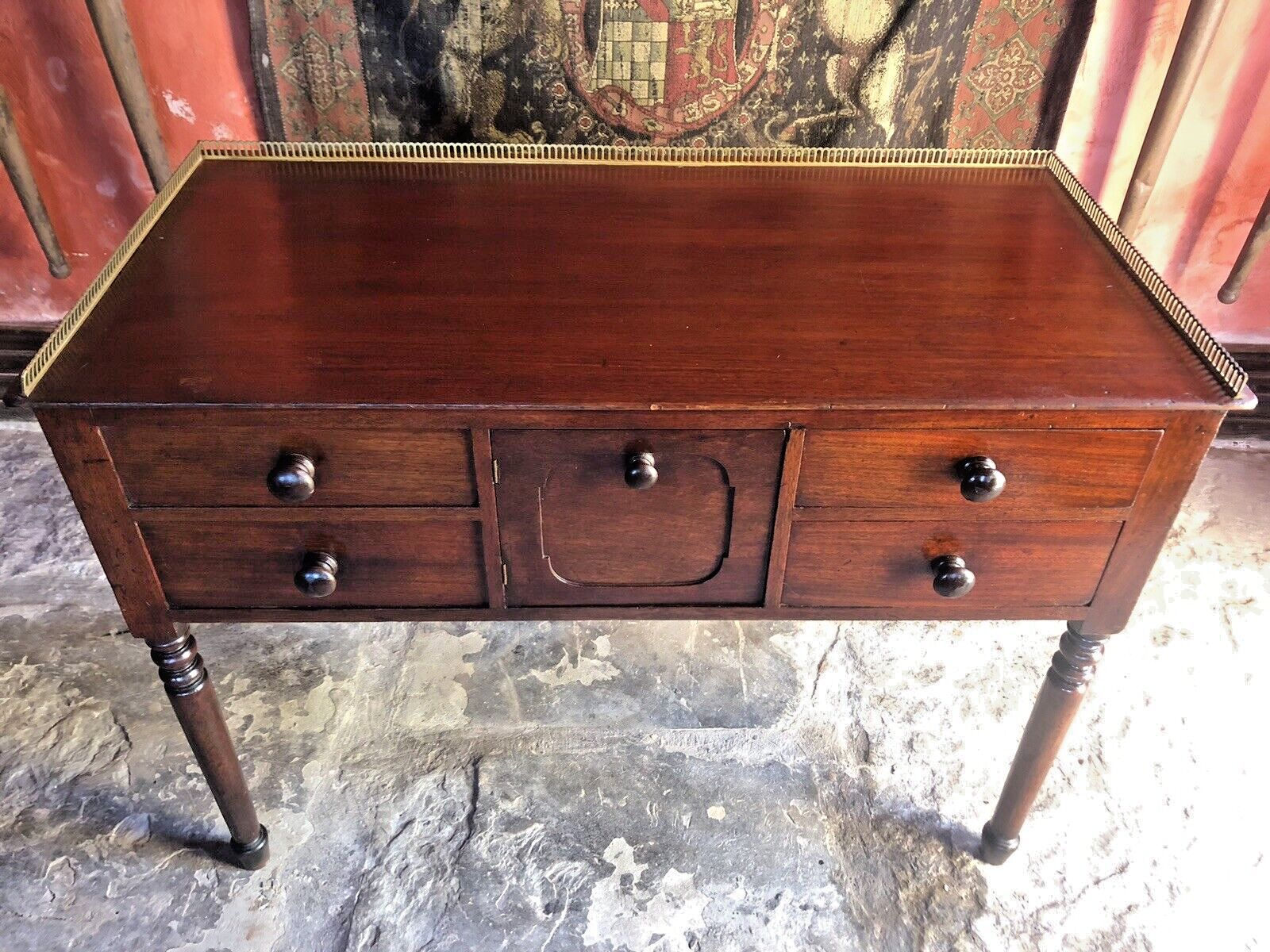 Antique Mahogany Period Brass Gallery Lady's Office Writing Desk photo Furniture