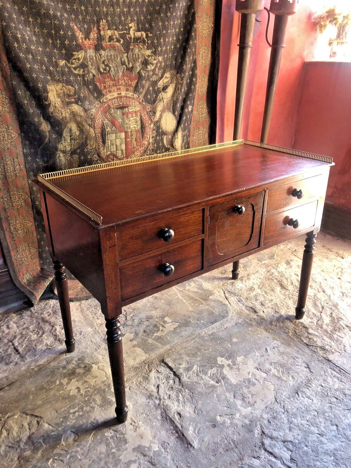 Antique Mahogany Period Brass Gallery Lady's Office Writing Desk photo 549.0