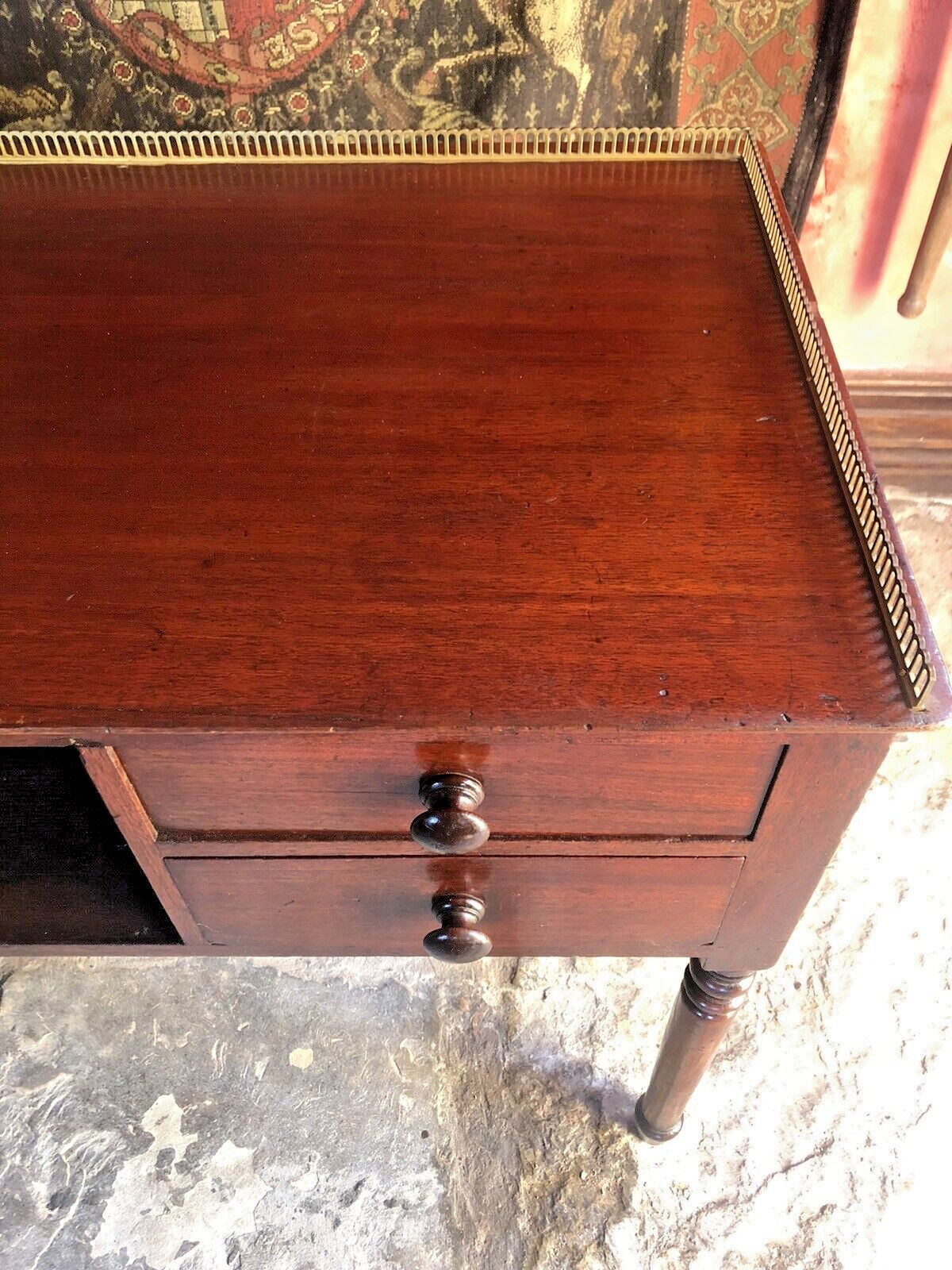 549.0 Antique Mahogany Period Brass Gallery Lady's Office Writing Desk photo