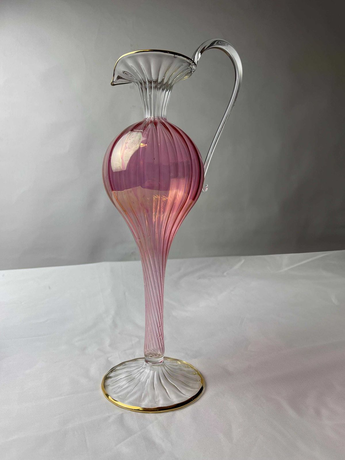 Mid Century Vintage 1950's Murano Venetian Gilded Delicate Pink Pitcher/Ewer/Jug, Fine Italian Venetian Glass, Delicate Venetian Glass photo for sale