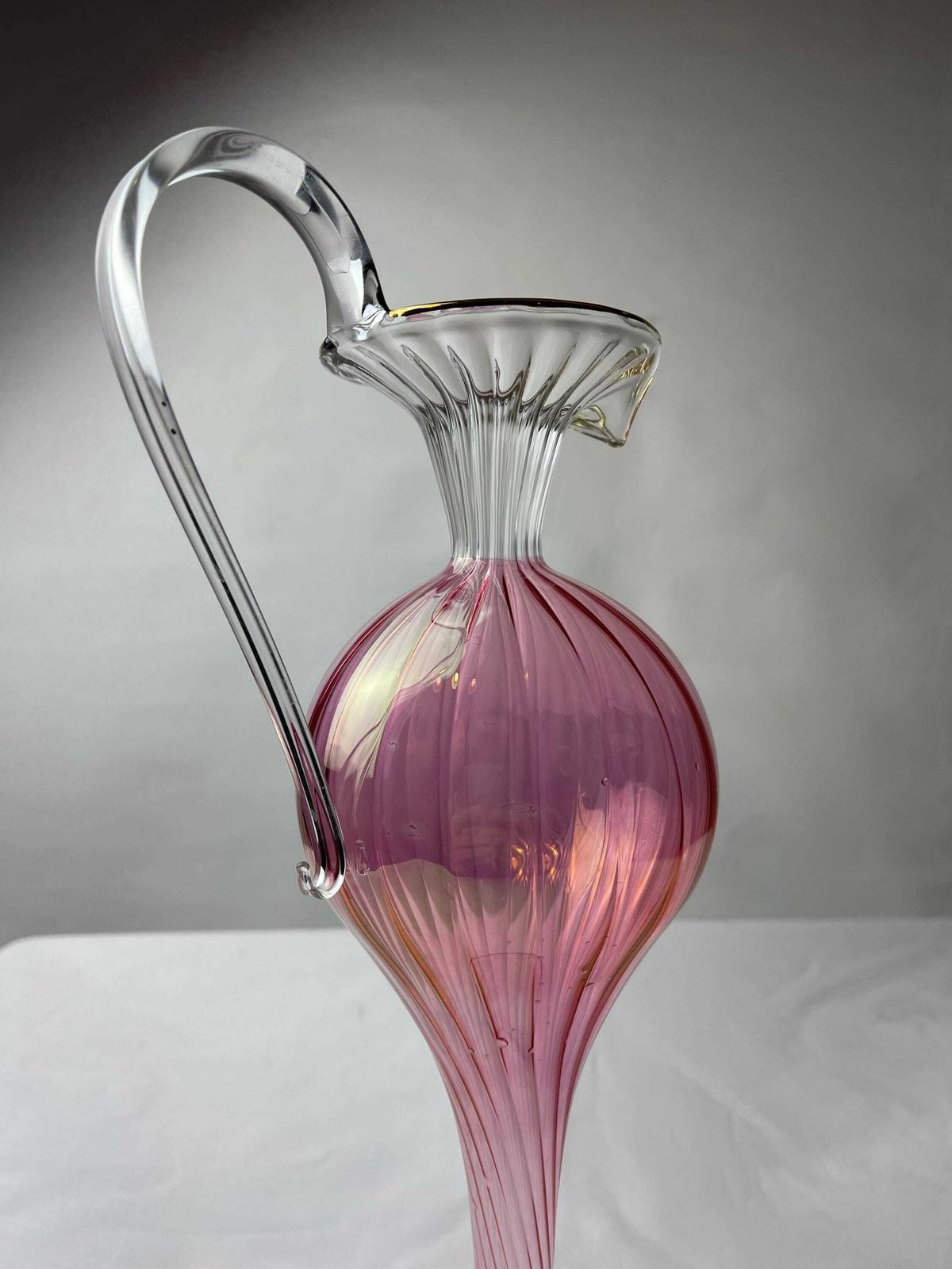 Mid Century Vintage 1950's Murano Venetian Gilded Delicate Pink Pitcher/Ewer/Jug, Fine Italian Venetian Glass, Delicate Venetian Glass photo vinterior