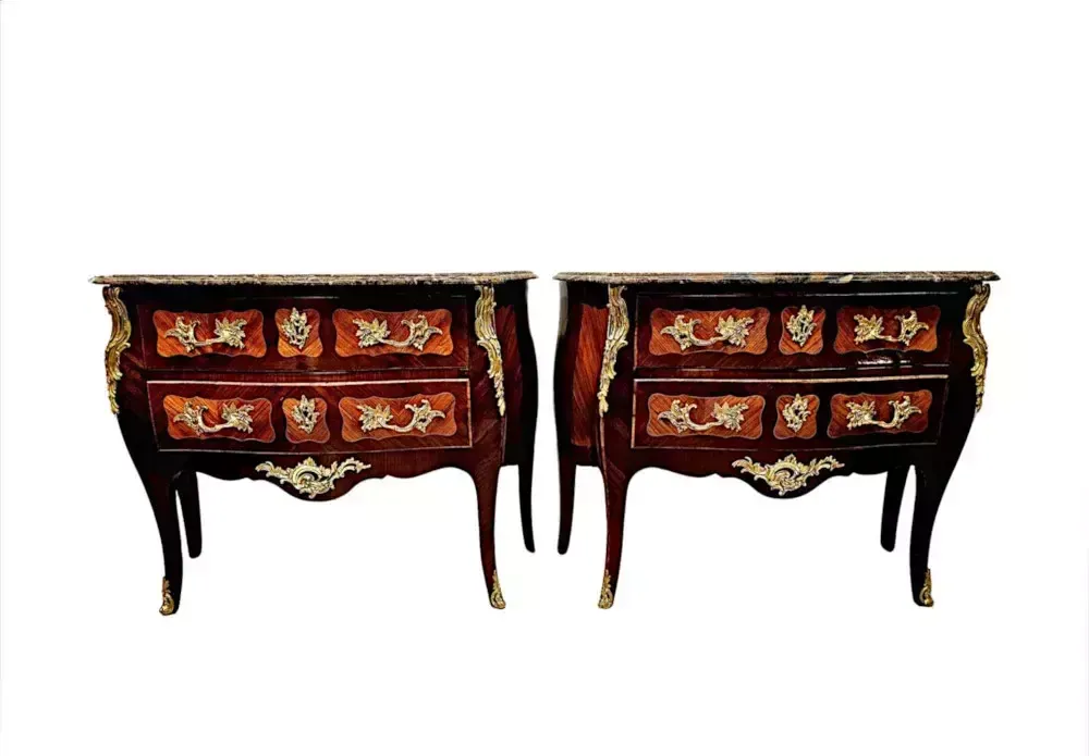 A Very Rare Pair Of 19th Century Marble Top Bombe Shaped Chests Or Commodes photo Furniture