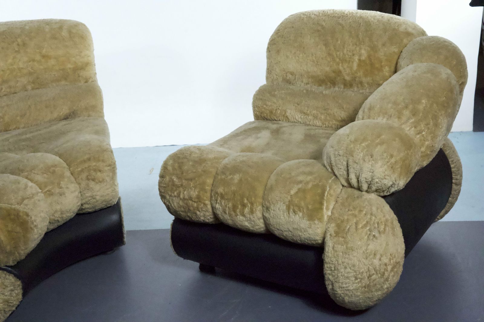 Space Age Modular Sofa By Adriano Piazzesi, Cream Teddy Bear & Leatherette, 1970s Italy photo for sale