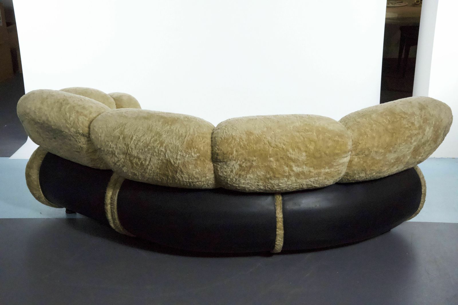 Space Age Modular Sofa By Adriano Piazzesi, Cream Teddy Bear & Leatherette, 1970s Italy photo vintage