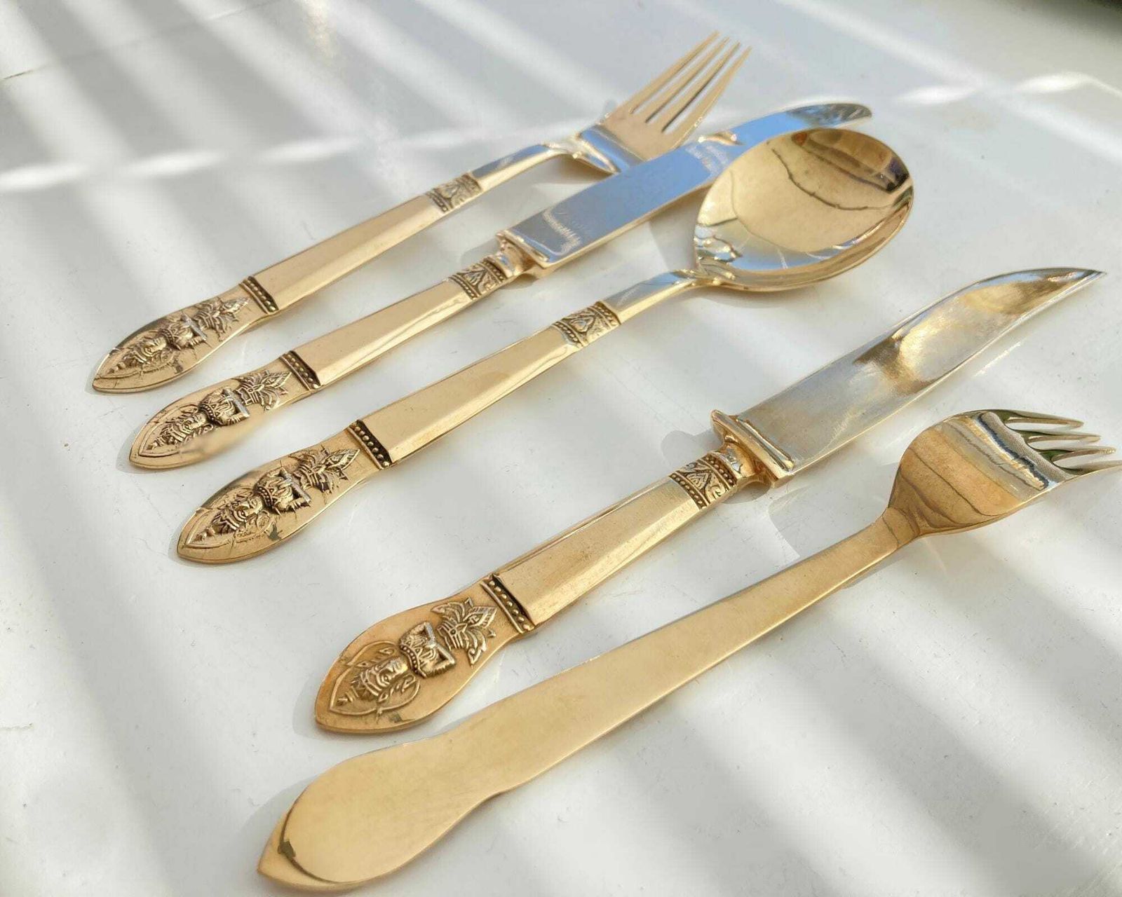 Vintage Bamboo Flatware | Solid Brass Bronze | Polished To New