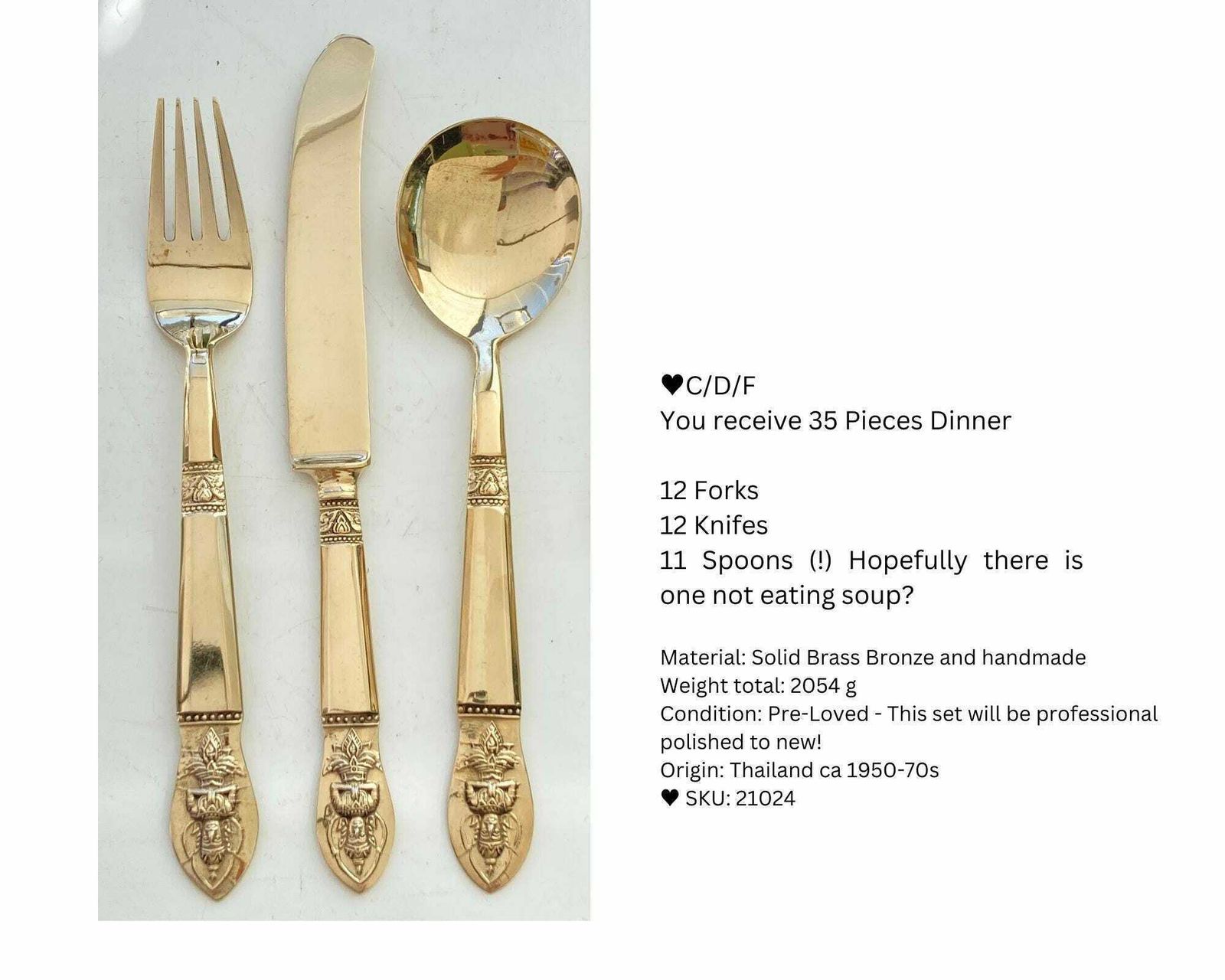Vintage Bamboo Flatware | Solid Brass Bronze | Polished To New photo vintage