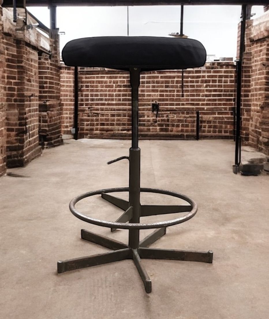 Rare Mid Century Roc Industrial Swivel Stool (1950s–70s), Adjustable Height photo furniture