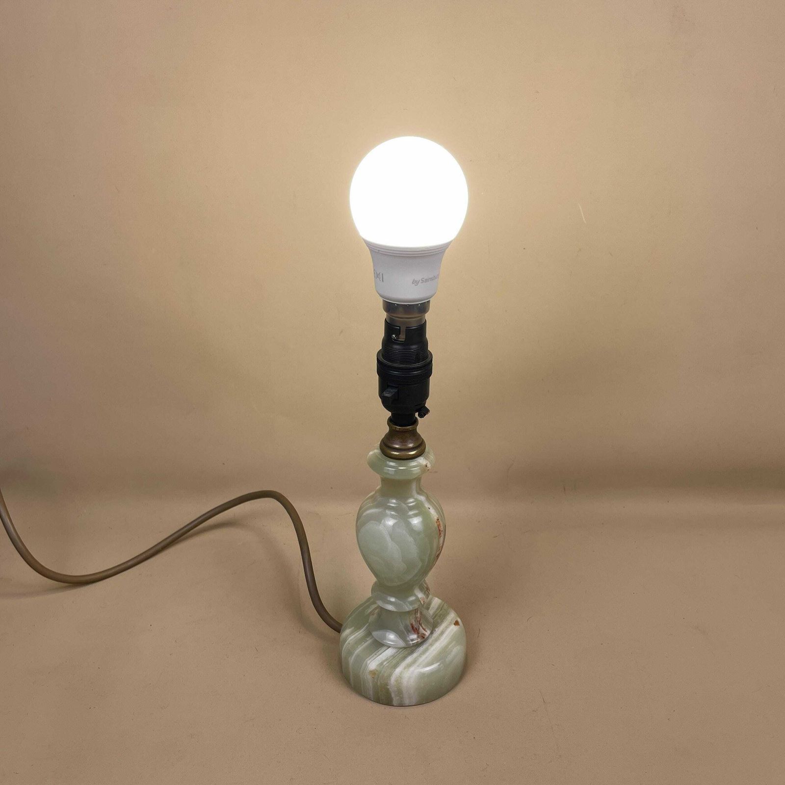 Antique Onyx Marble Lamp Light Green Gold Brass Bedside Side Table Desk Marbled Patterned Vintage Downton Stone Heavy photo vintage
