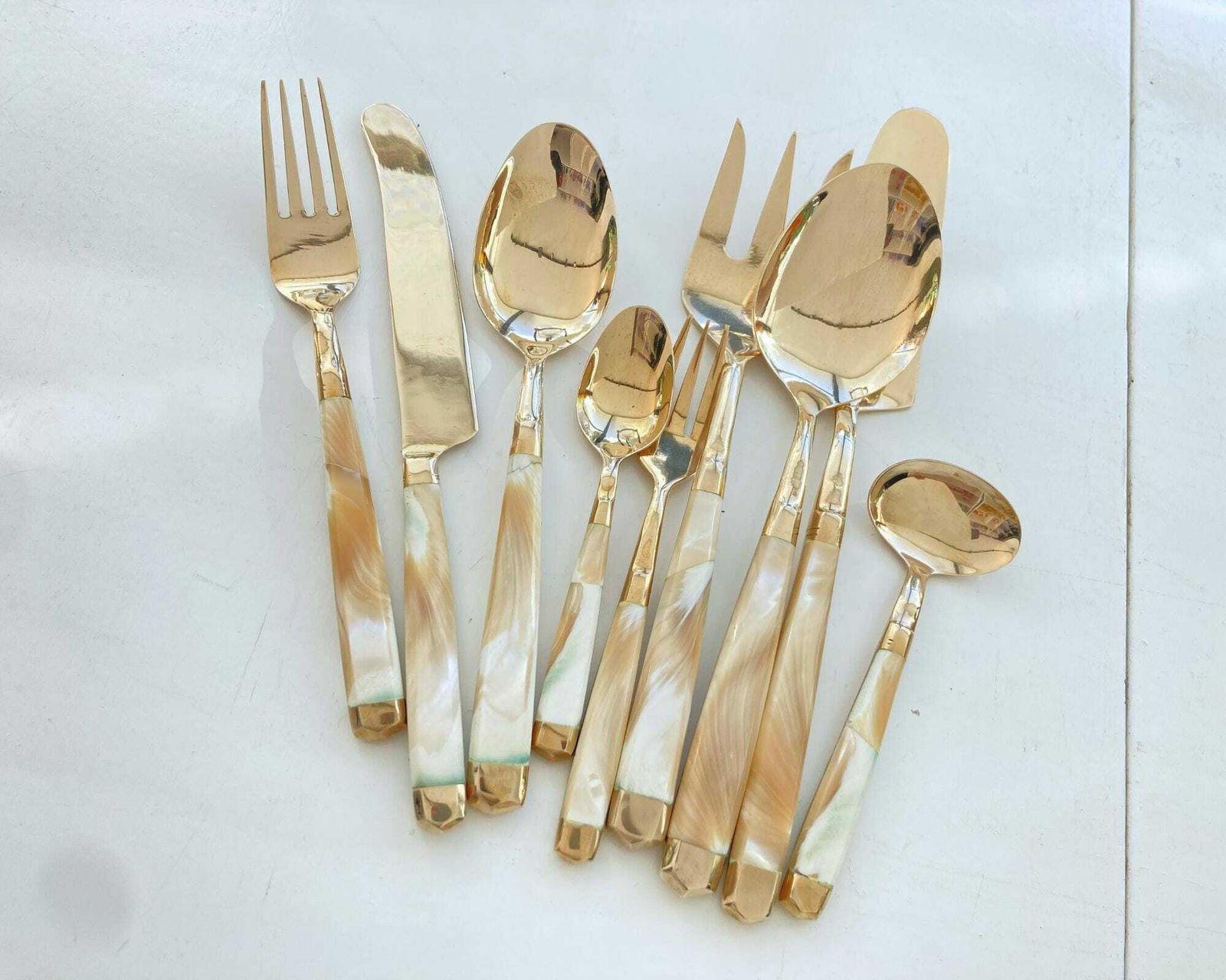Vintage Bamboo Flatware | Onyx And Brass | Polished To New photo for sale