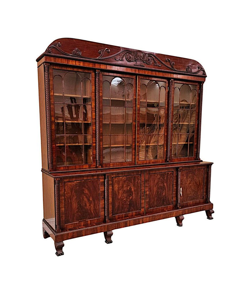 A Very Rare Early 19th Century Irish Flame Mahogany Bookcase photo Furniture