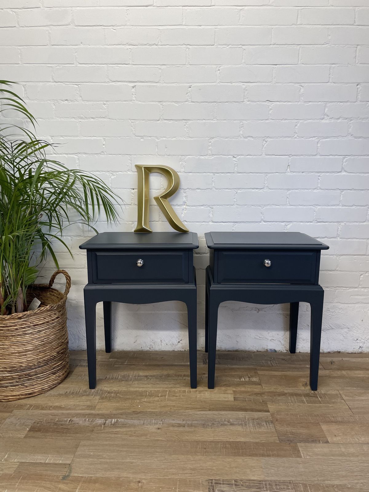 Stag Minstrel ‘Leggy’ Bedsides Nightstands Painted Midnight Ink Blue