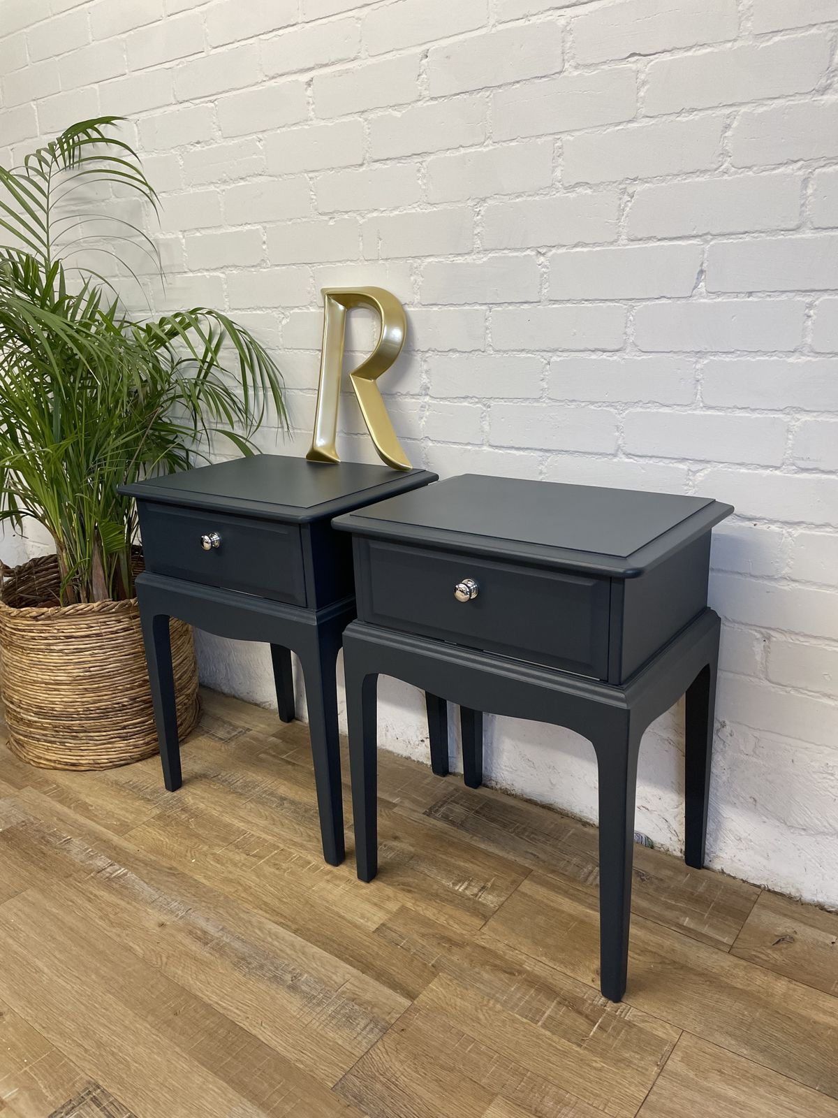 Stag Minstrel ‘Leggy’ Bedsides Nightstands Painted Midnight Ink Blue photo 425.0