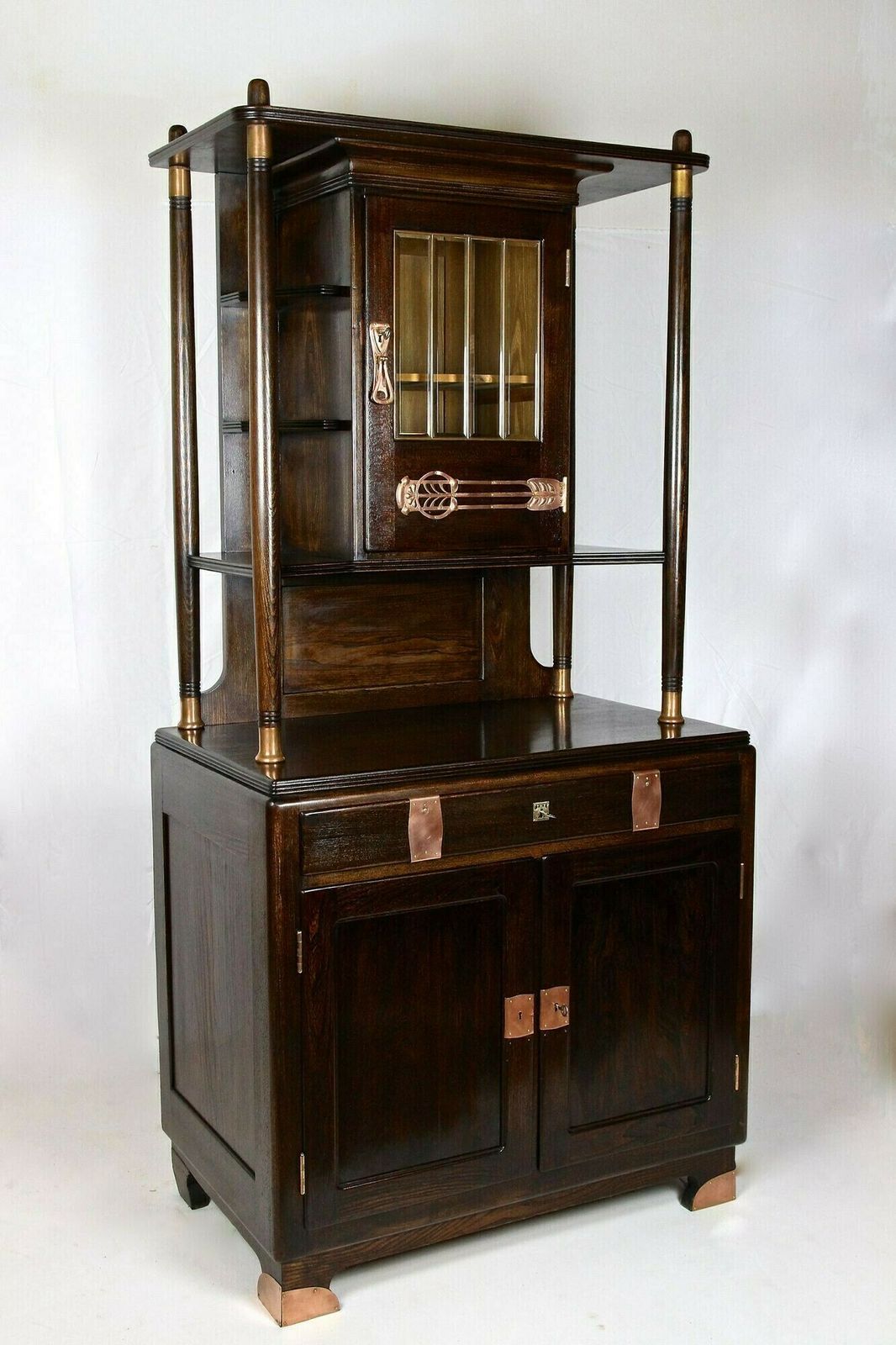 Art Nouveau Oak Cabinet/ Buffet/ Credenza With Copper Elements, Austria Ca. 1910 photo Furniture