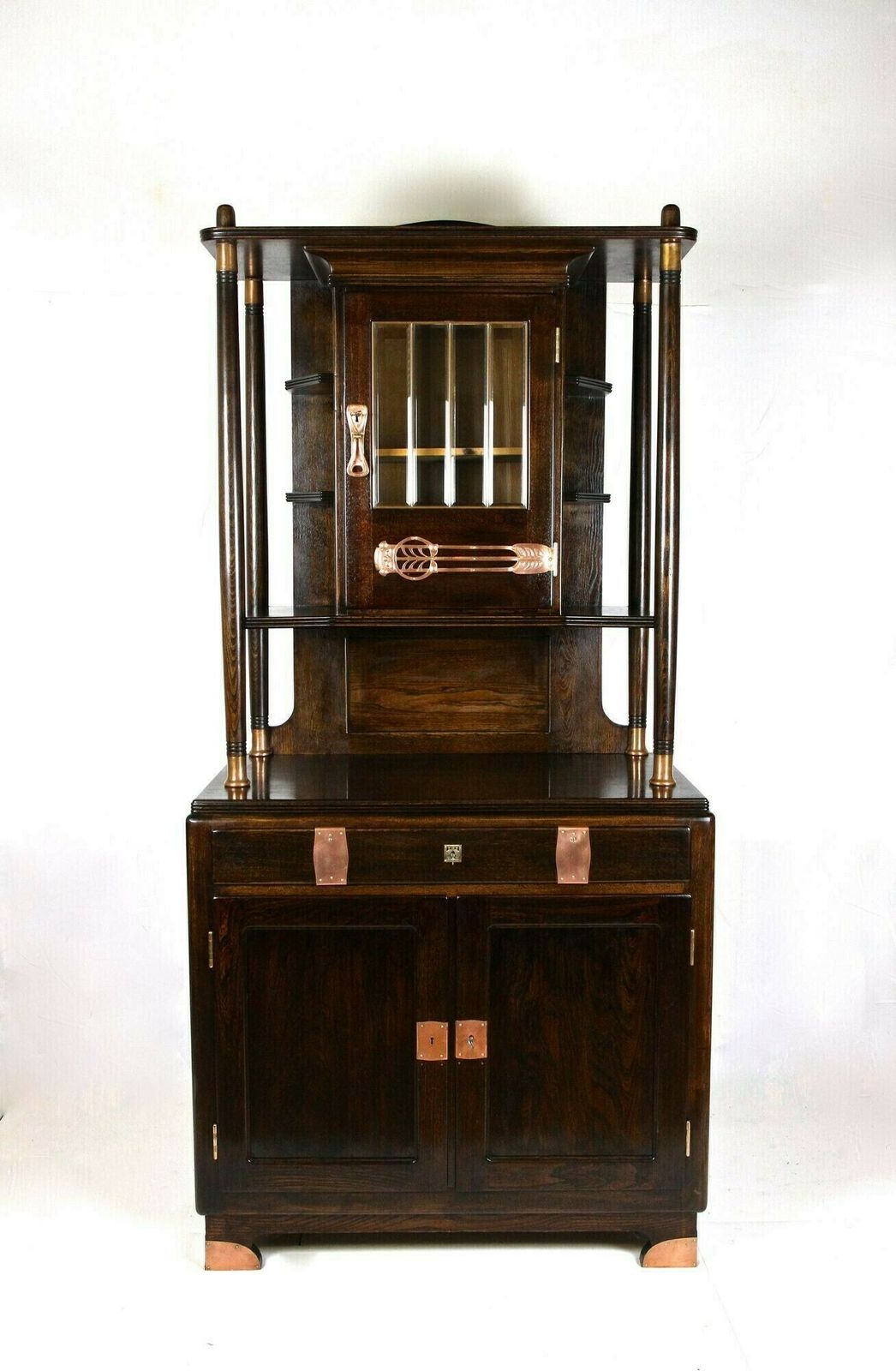 Art Nouveau Oak Cabinet/ Buffet/ Credenza With Copper Elements, Austria Ca. 1910 photo vinterior