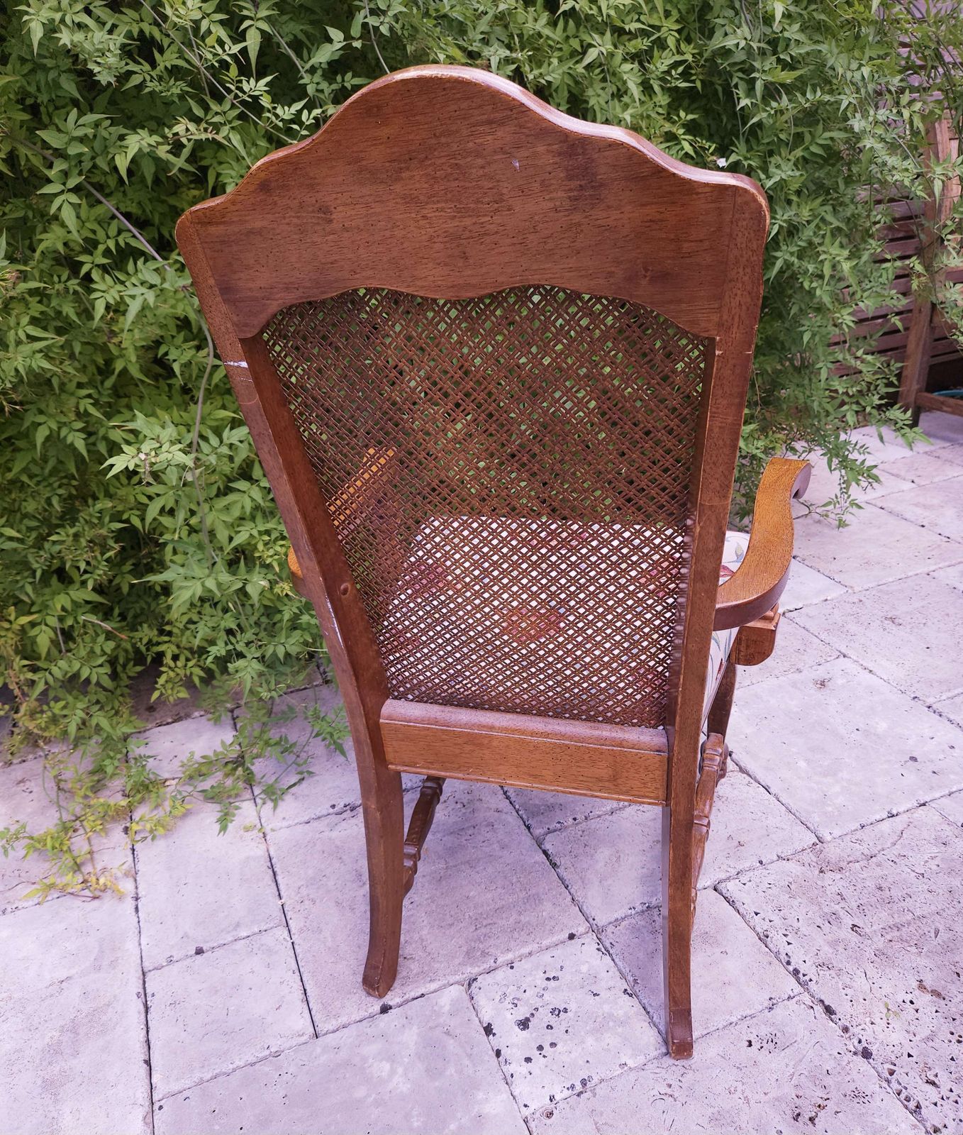 Carver Style Wood & Cane Chair With Shaped, Carved Top photo 149.0