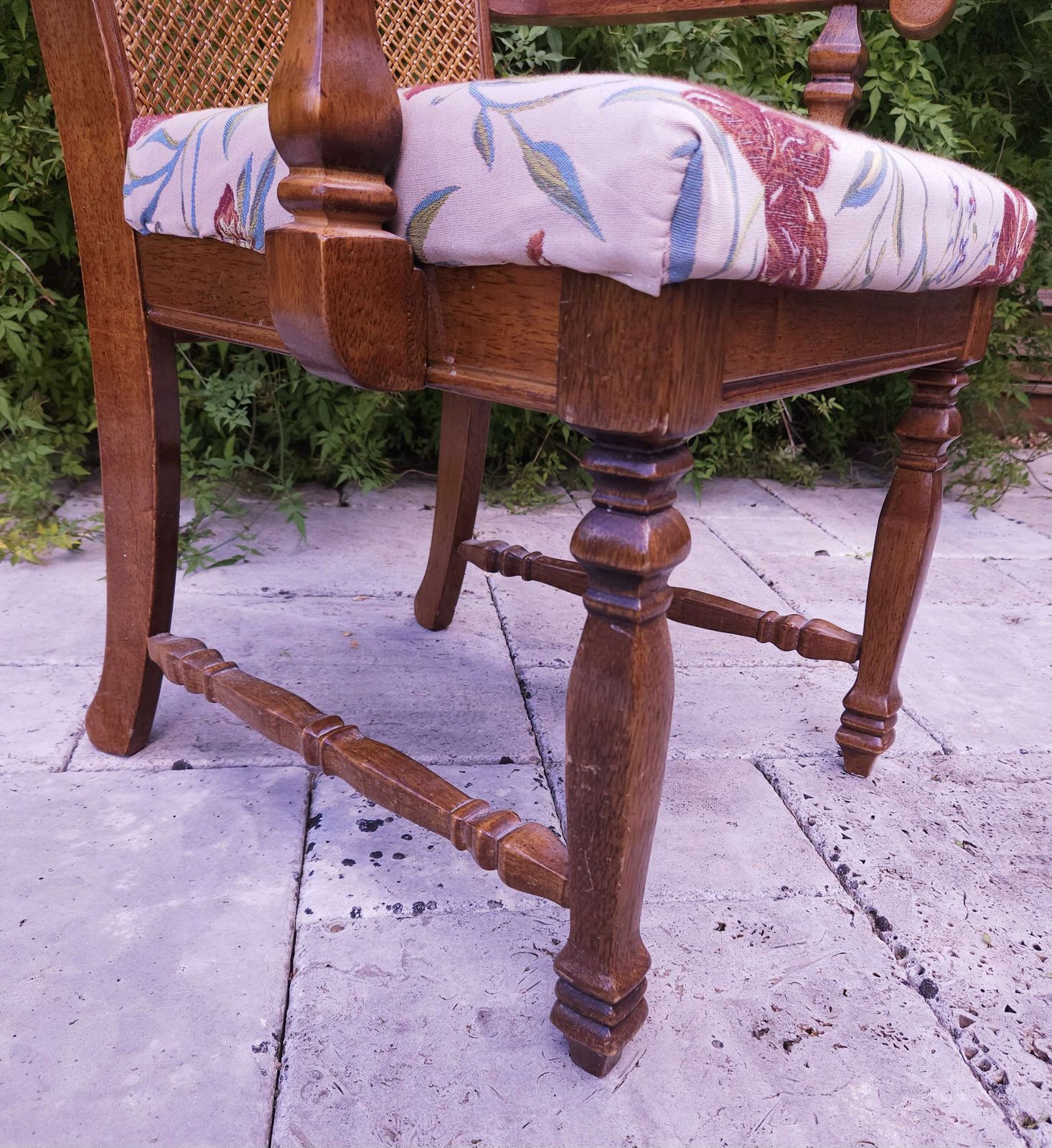 Carver Style Wood & Cane Chair With Shaped, Carved Top photo buy