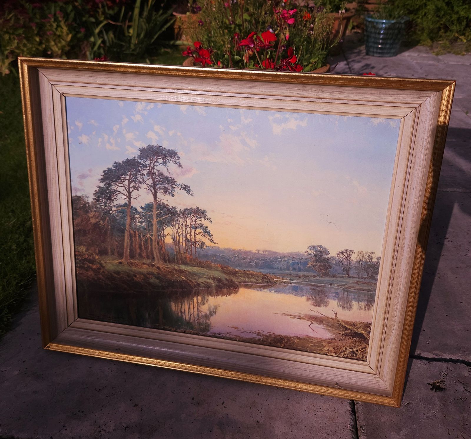 Atmospheric Riverside Landscape Print 'Evening Pines' By Artist Tony Sheath (B.1946) photo furniture
