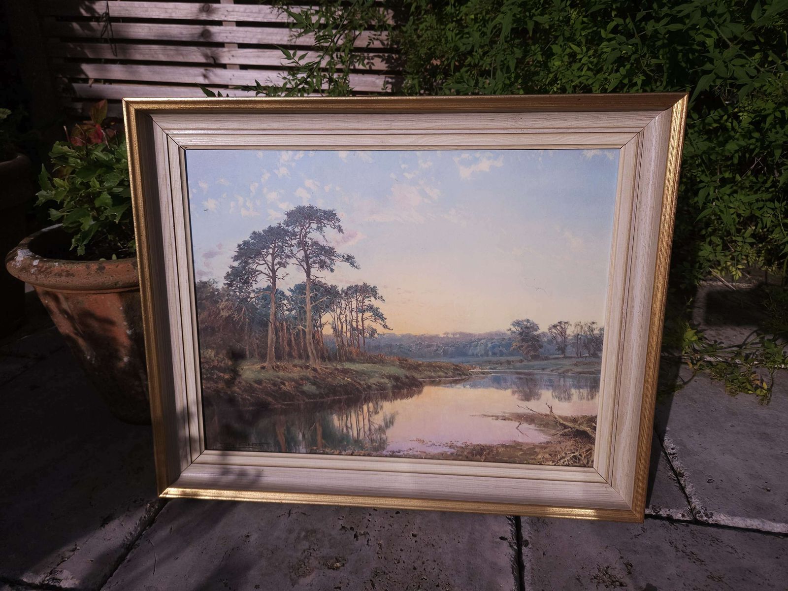 Atmospheric Riverside Landscape Print 'Evening Pines' By Artist Tony Sheath (B.1946) photo Art