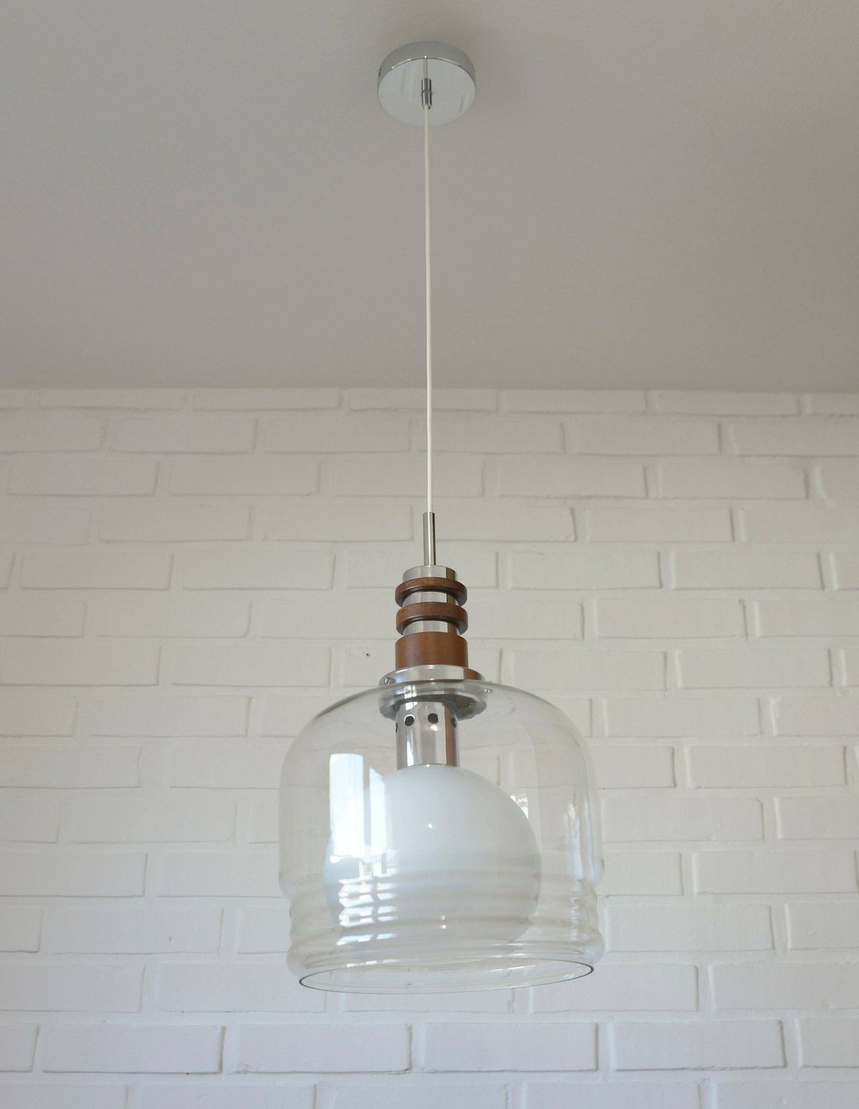 Hanging Lamp / Mcm Lighting / Vintage Pendant Lamp / Mid Century Modern / Ceiling Light / Glass Light Fixture / Yugoslavia 1970's / Retro photo furniture