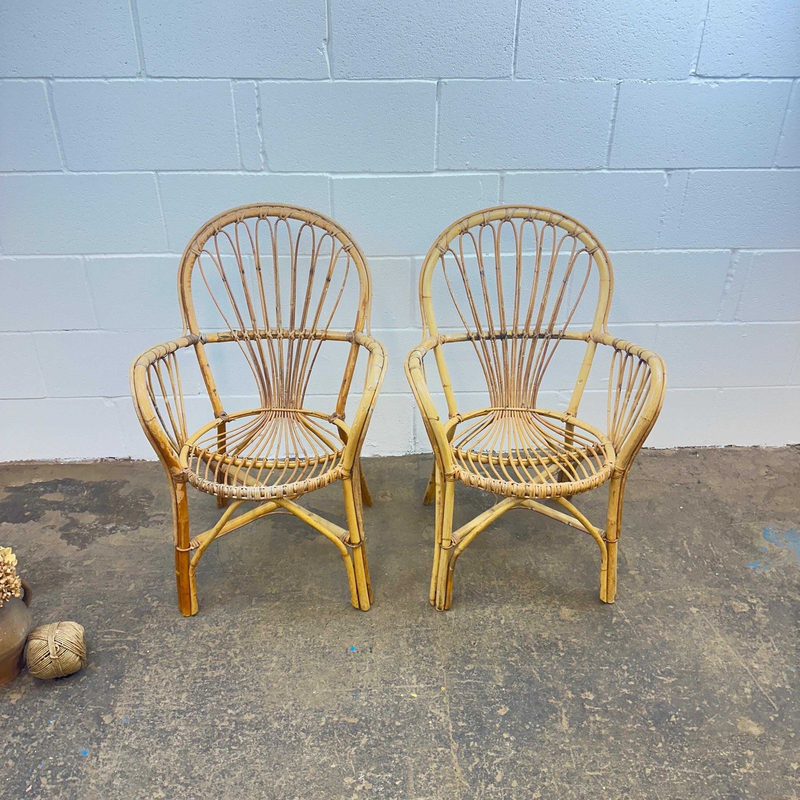 photo furniture Pair Of Mid Century Boho Bamboo Bentwood Cane Chairs
