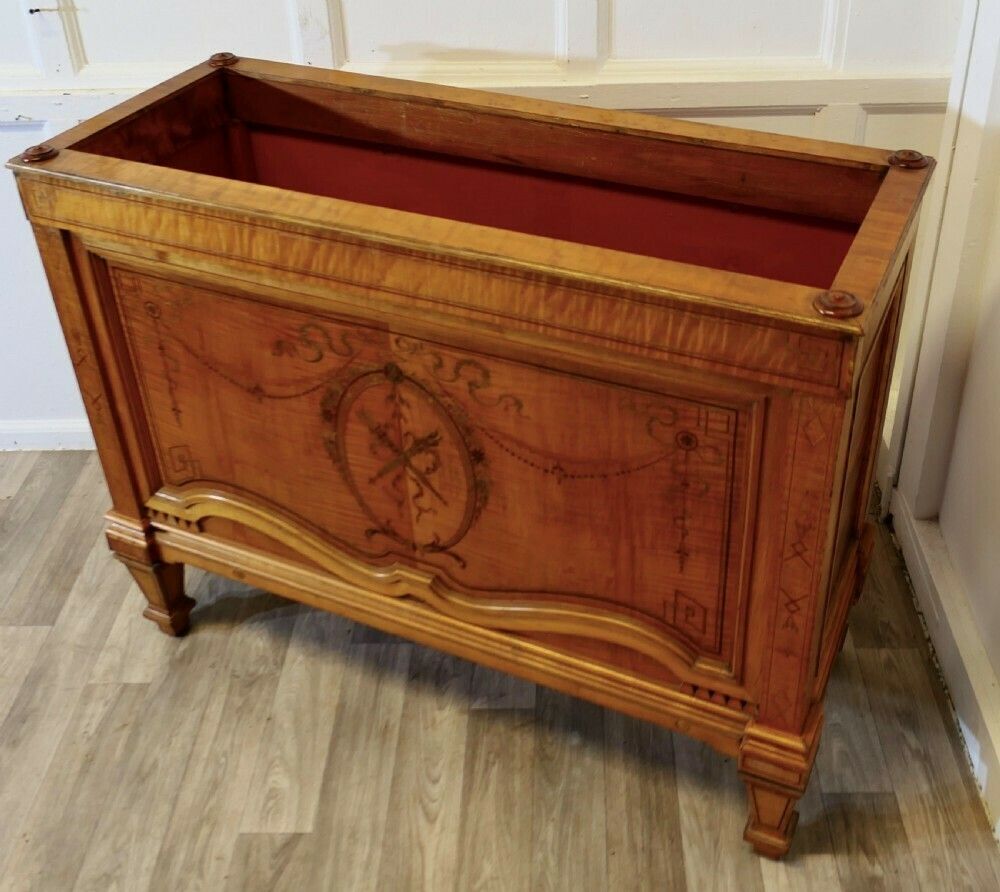 A Large French Satin Walnut Planter Jardinière photo for sale