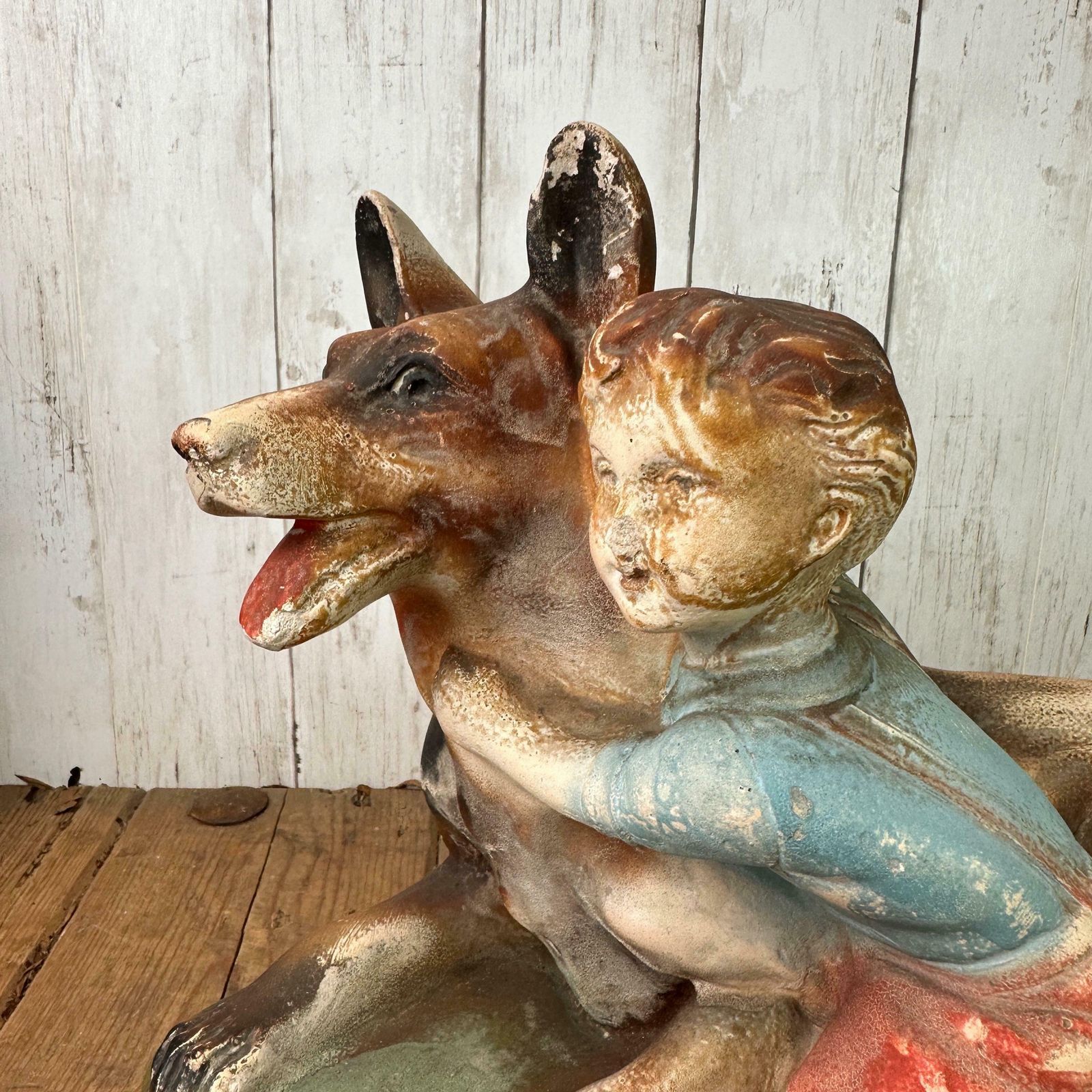 Vintage Chalkware Figure Alsatian & Child, Boy And His Dog photo Home Decor