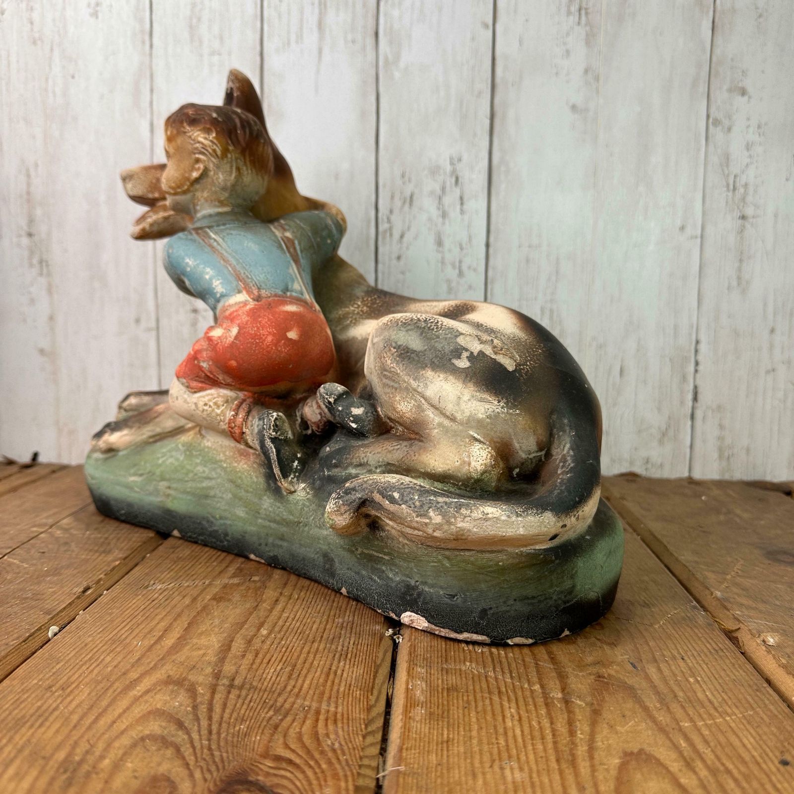 photo for sale Vintage Chalkware Figure Alsatian & Child, Boy And His Dog