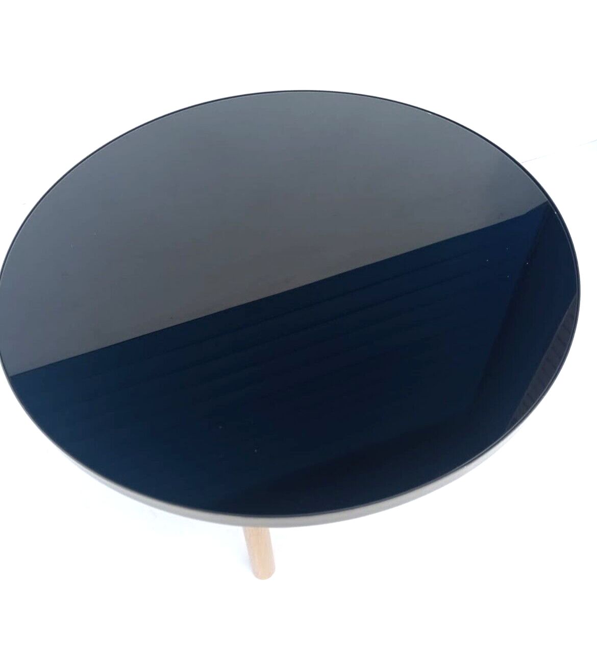 John Lewis Coffee Table With Round Glass Top And Wooden Legs. 90cm Dia/39cm High photo for sale