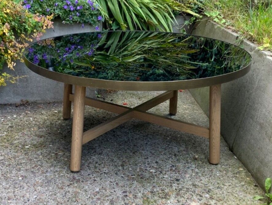 Furniture John Lewis Coffee Table With Round Glass Top And Wooden Legs. 90cm Dia/39cm High photo