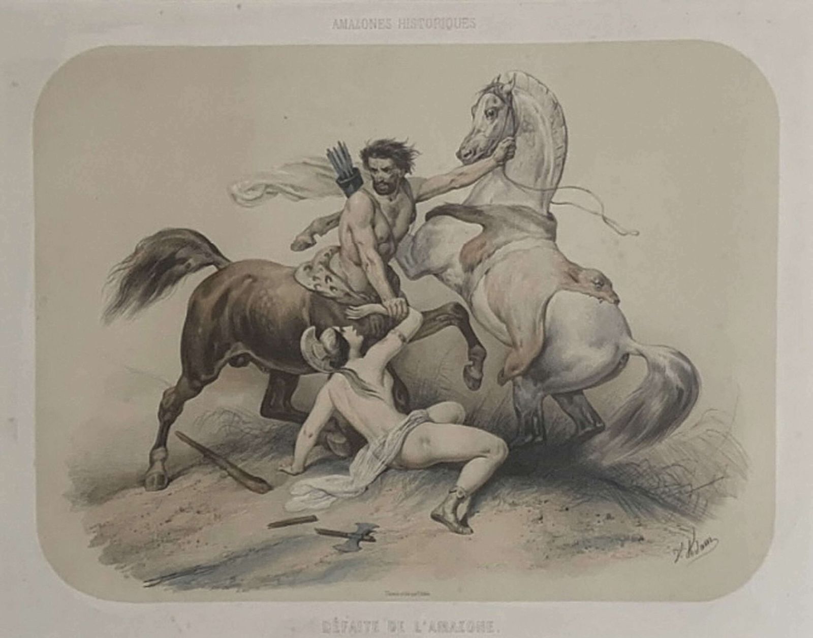 photo vinterior Victor Adam A Fabulous Set Of Six Lithographs 1851 'Amazones'