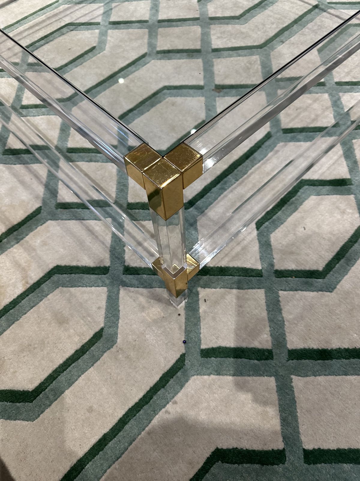 Vintage Acrylic Glass And Brass Square Coffee Table Charles & Hollis Jones 1970 photo furniture