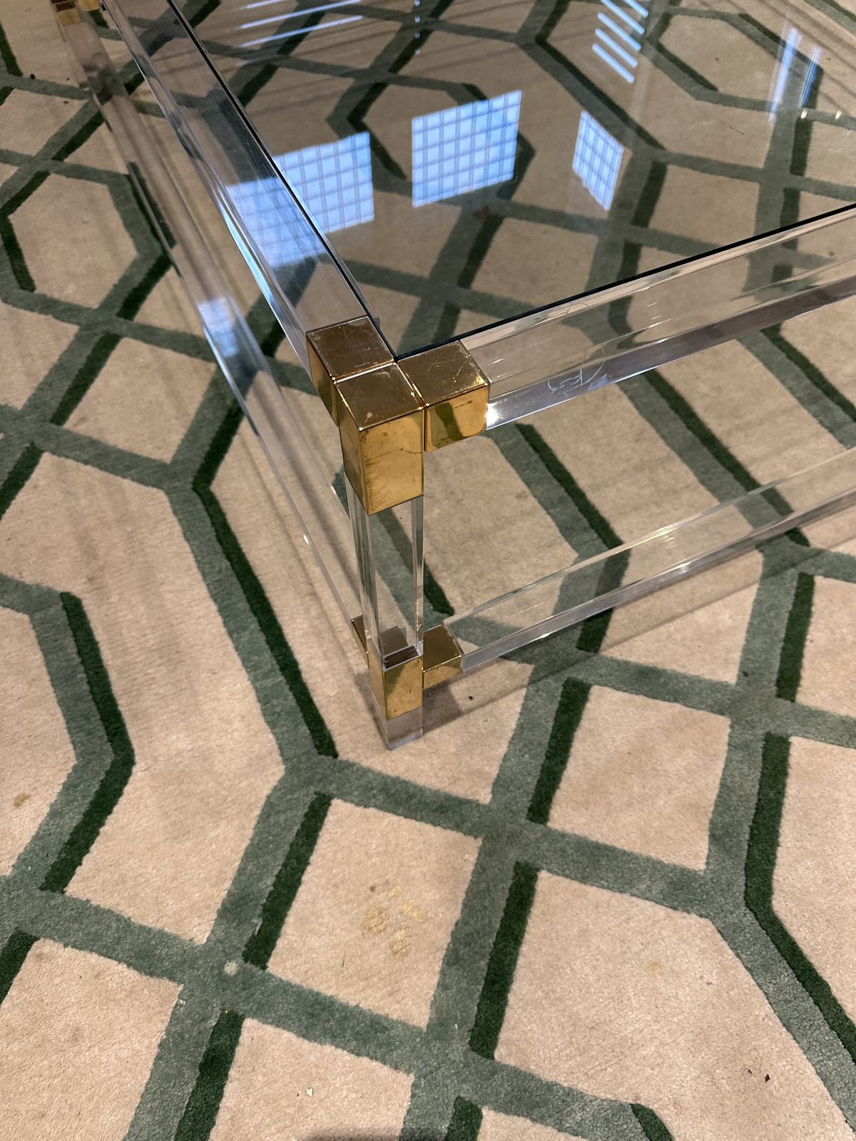 Vintage Acrylic Glass And Brass Square Coffee Table Charles & Hollis Jones 1970 photo for sale