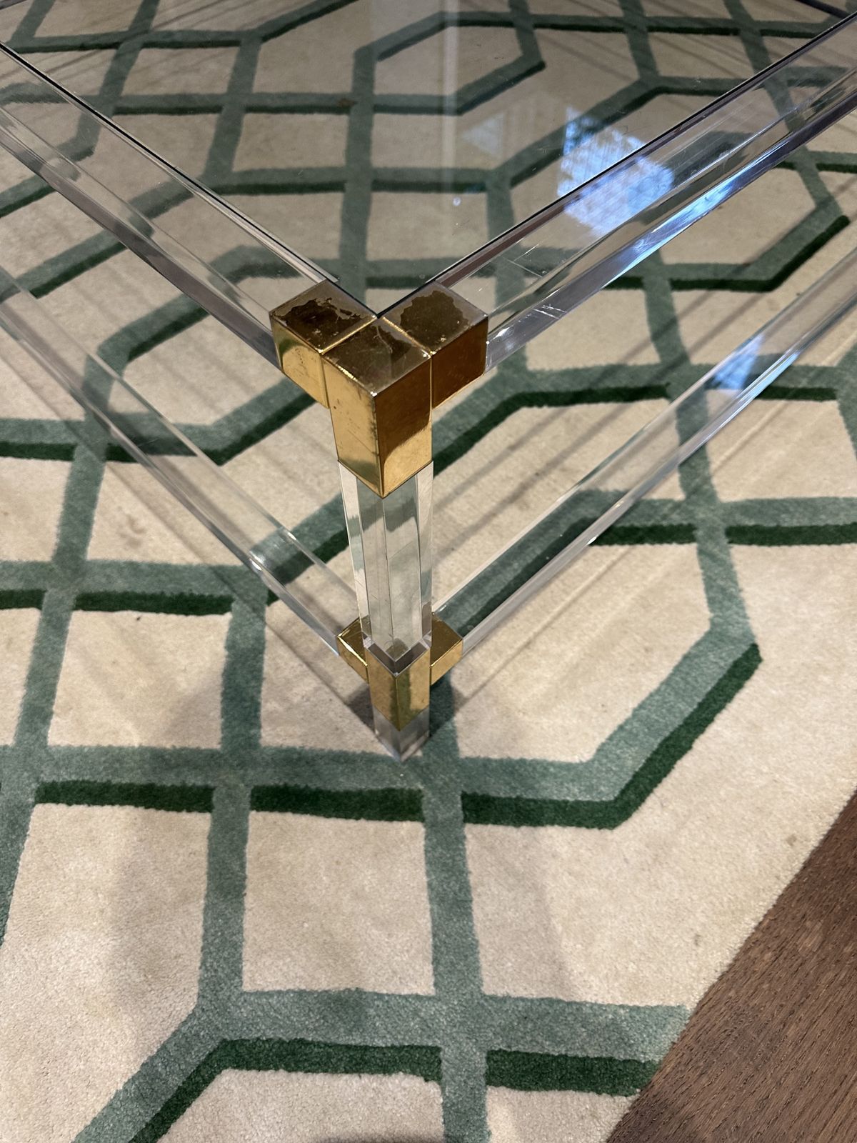 Vintage Acrylic Glass And Brass Square Coffee Table Charles & Hollis Jones 1970
