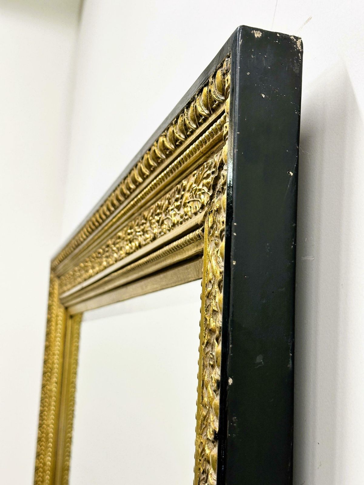 Vintage Rectangular Classical Gold And Black Mirror. France, 1970s. photo Home Decor