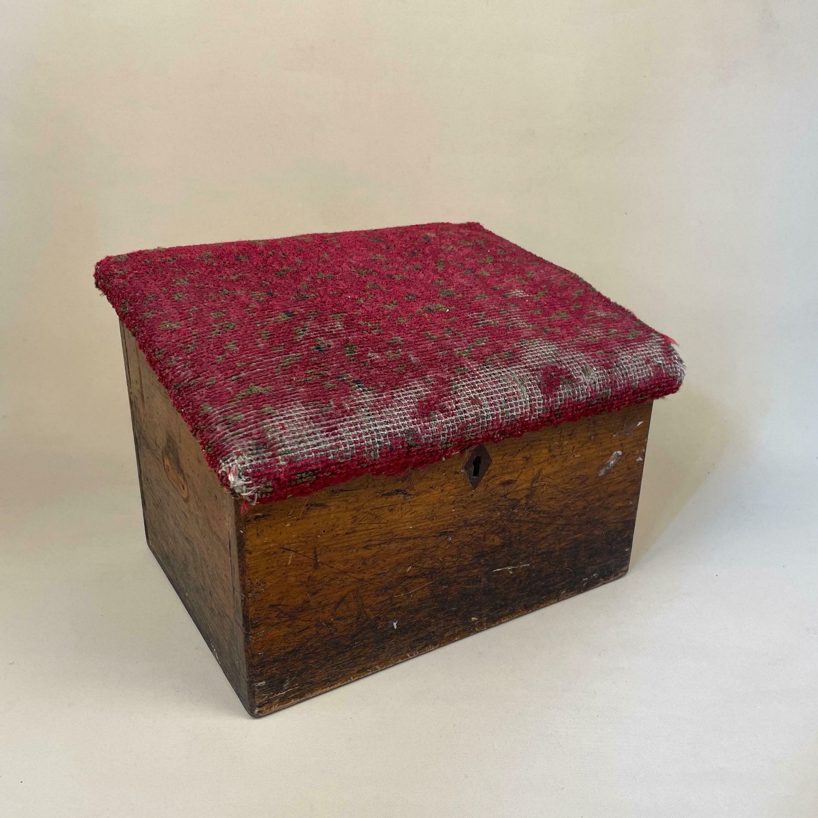 Antique Wooden Chest Trunk Box With Carpet Fabric Kilim Top Rectangle Lid Lidded Vintage Storage Box Toys Table Top Handmade Rustic Red photo Furniture