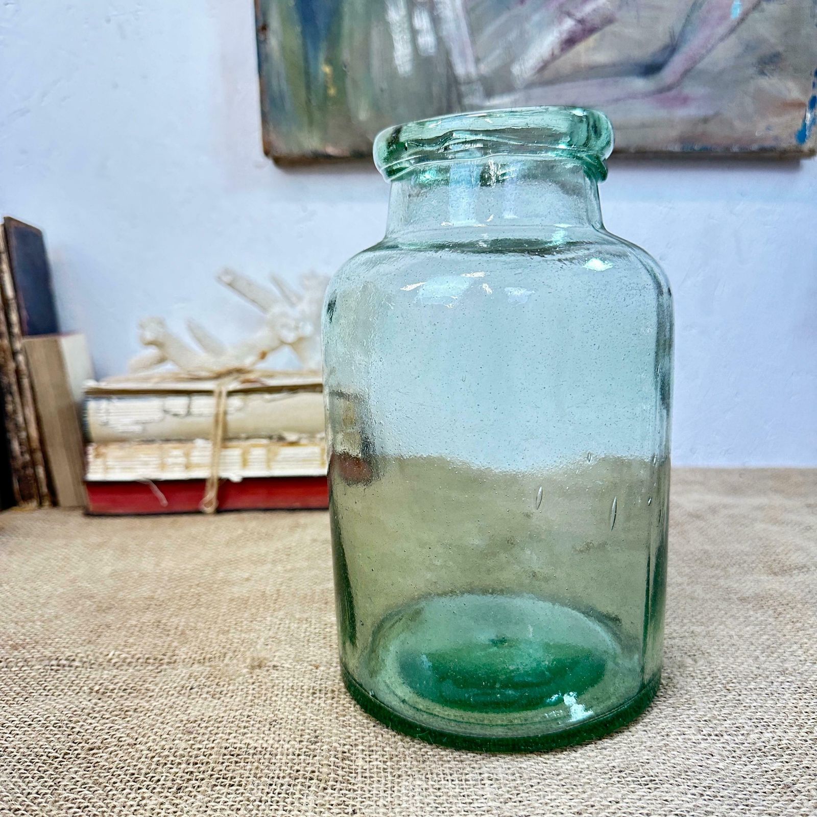 Vintage Green Handblown Glass Apothecary Bottle/Jar   Propagating Bottle Vase