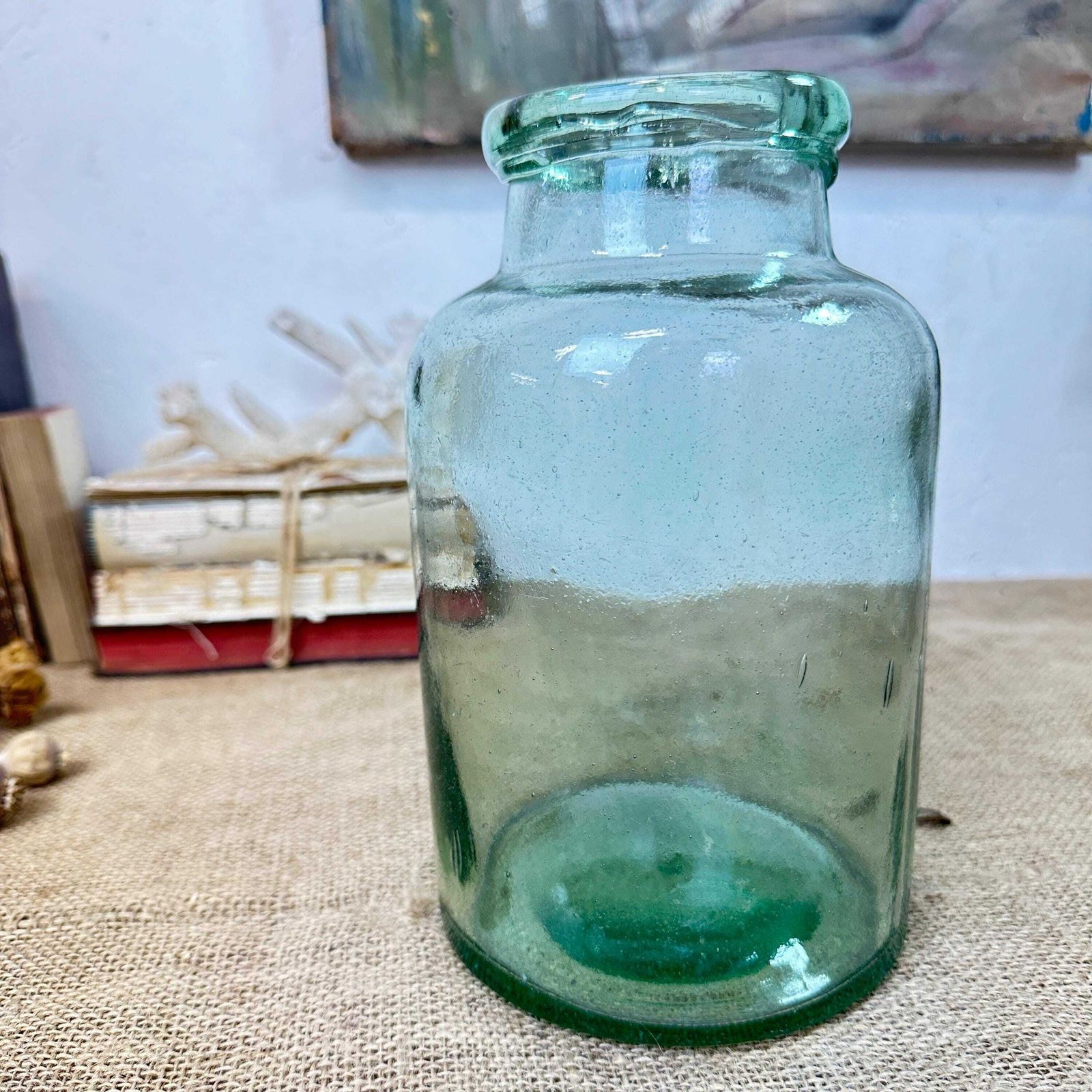 Vintage Green Handblown Glass Apothecary Bottle/Jar   Propagating Bottle Vase photo 52.0